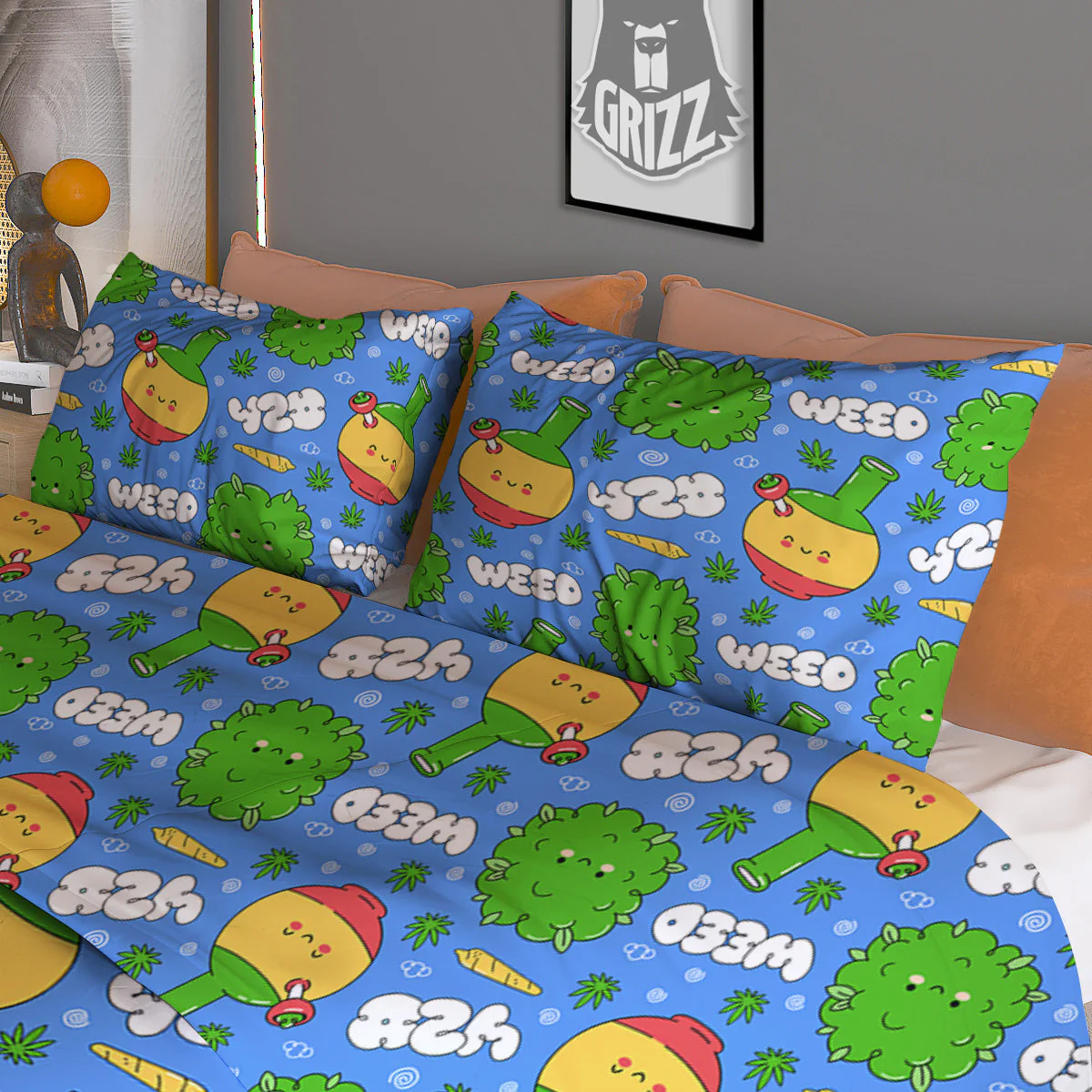 Weed Marijuana Cartoon Print Pattern Duvet Cover Bedding Set - Image 3