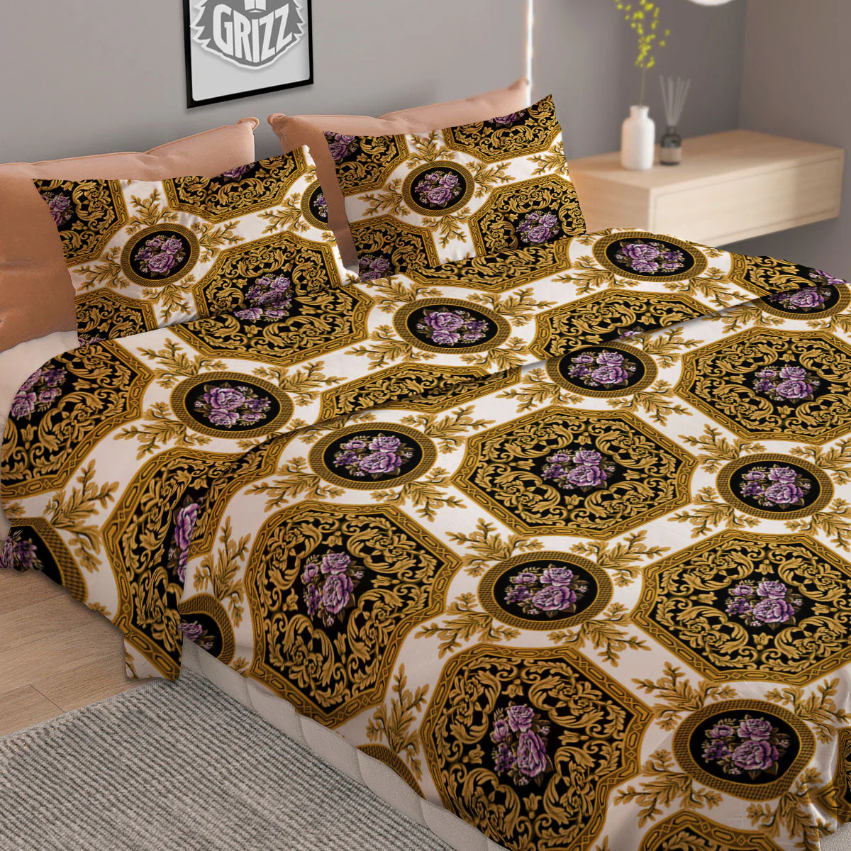 Western Damask Ornamental Print Duvet Cover Bedding Set - Image 2