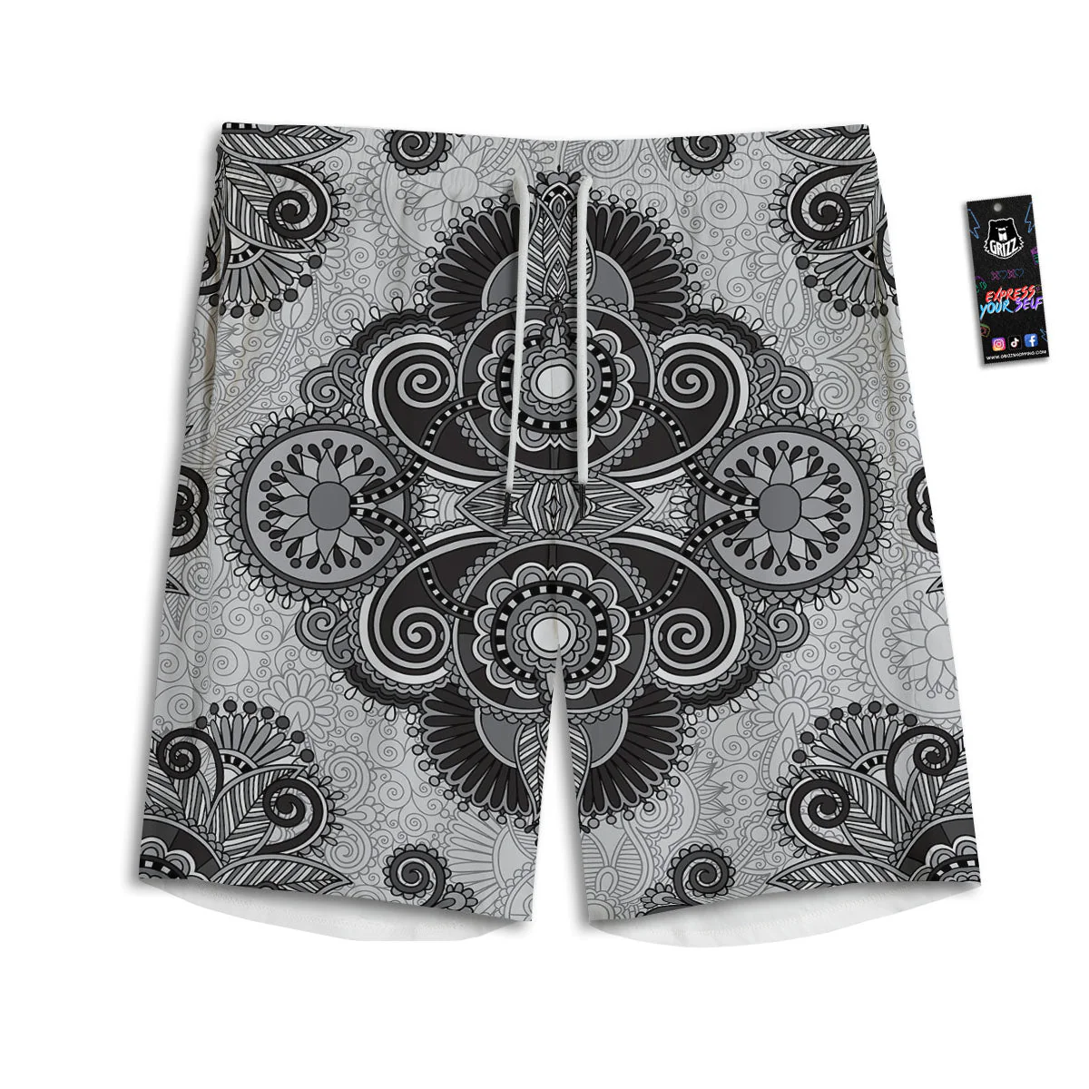 Western Floral Grey And Black Print Men's Athletic Shorts