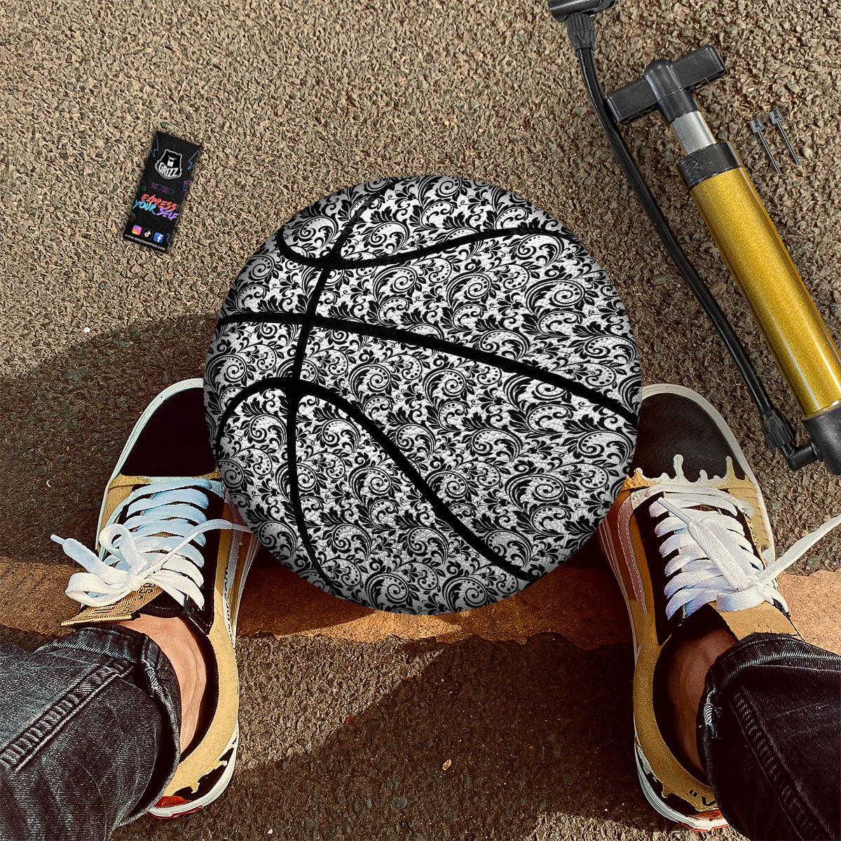 Western Flower White And Black Print Basketball - Image 2