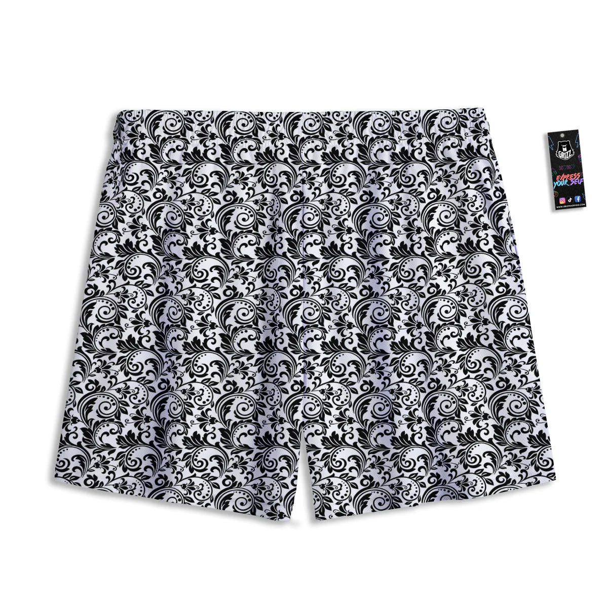 Western Flower White And Black Print Mesh Shorts - Image 2