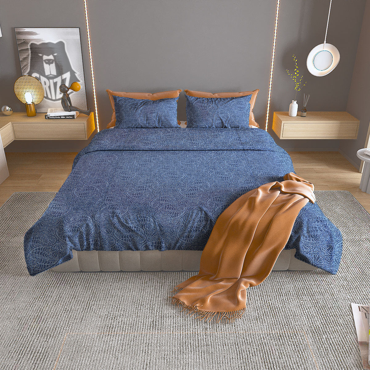 Western Paisley Blue Denim Print Duvet Cover Bedding Set