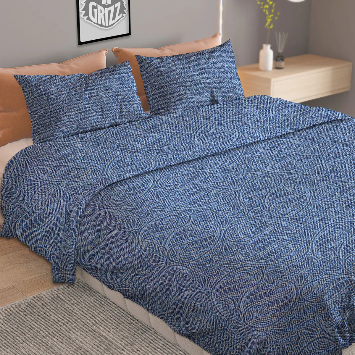 Western Paisley Blue Denim Print Duvet Cover Bedding Set - Image 2