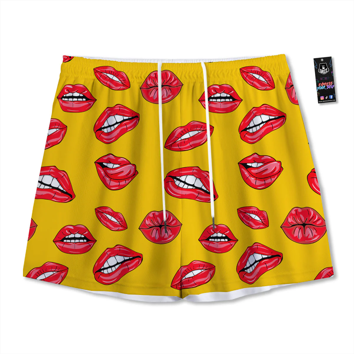 Wet Lips Print Pattern Mesh Shorts