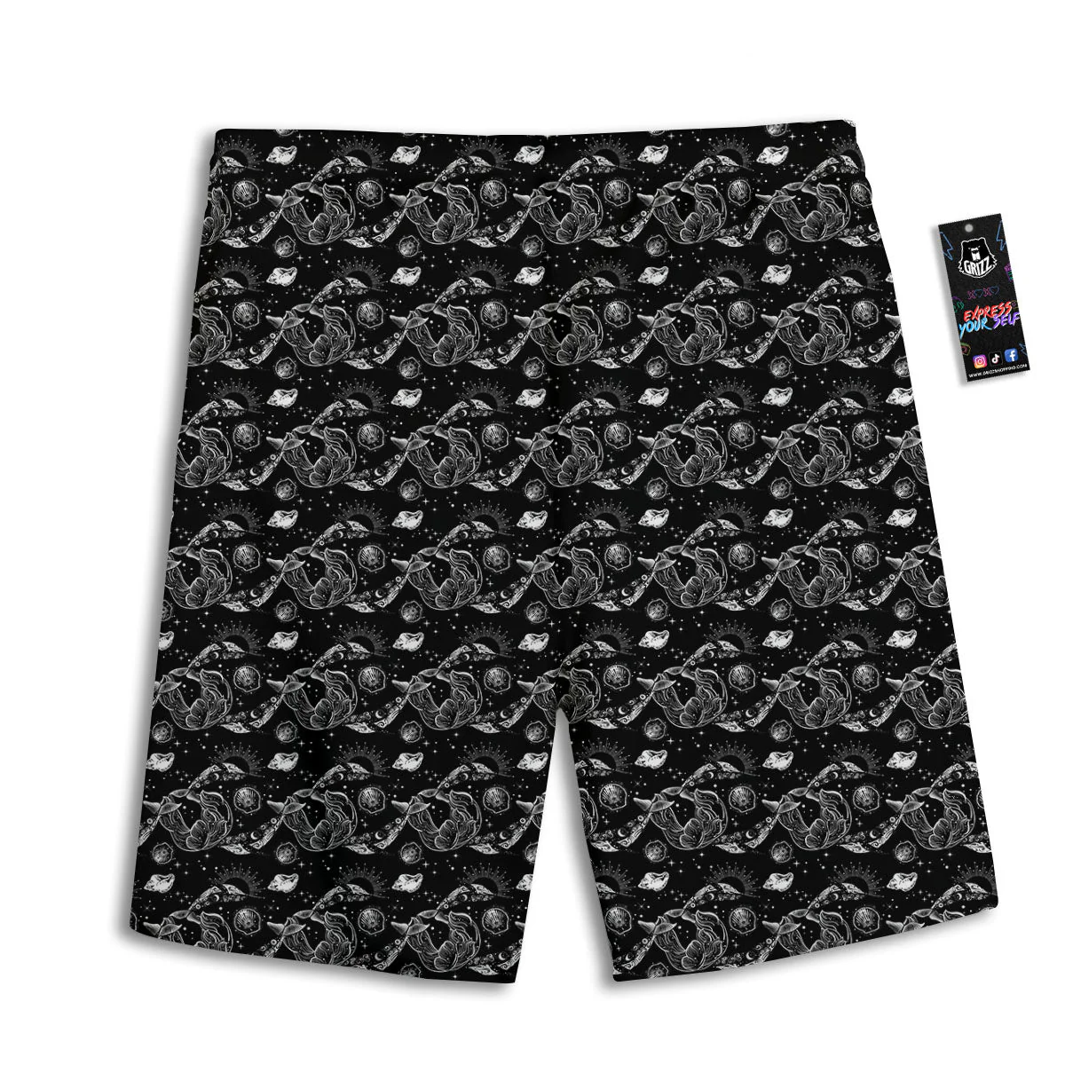 Whales and Dolphin Boho Print Pattern Men's Athletic Shorts - Image 2