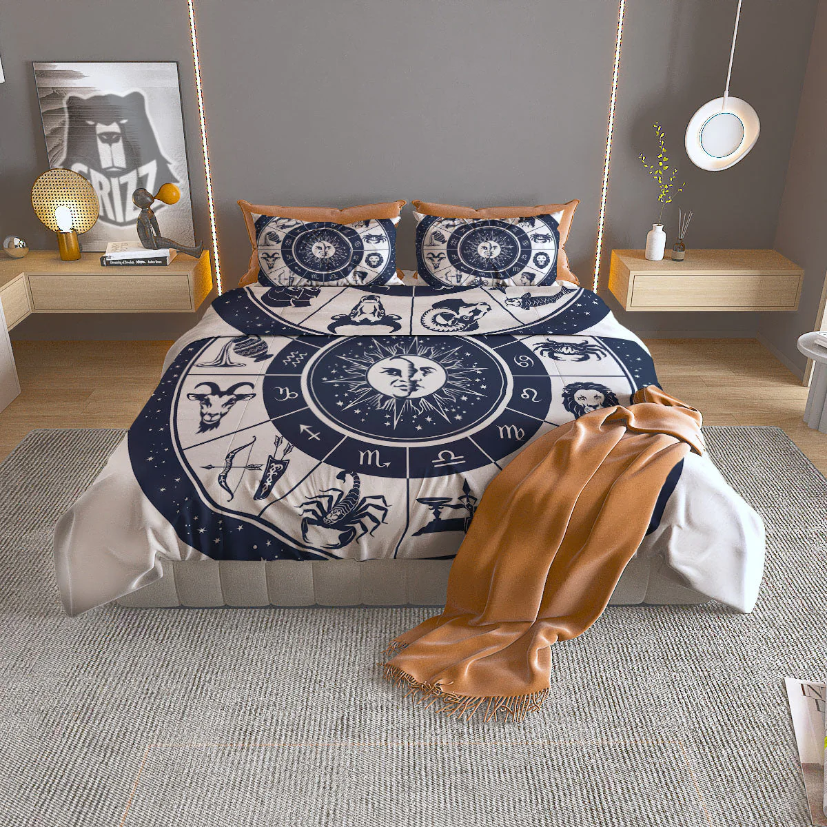 Wheel Zodiac Signs Print Duvet Cover Bedding Set