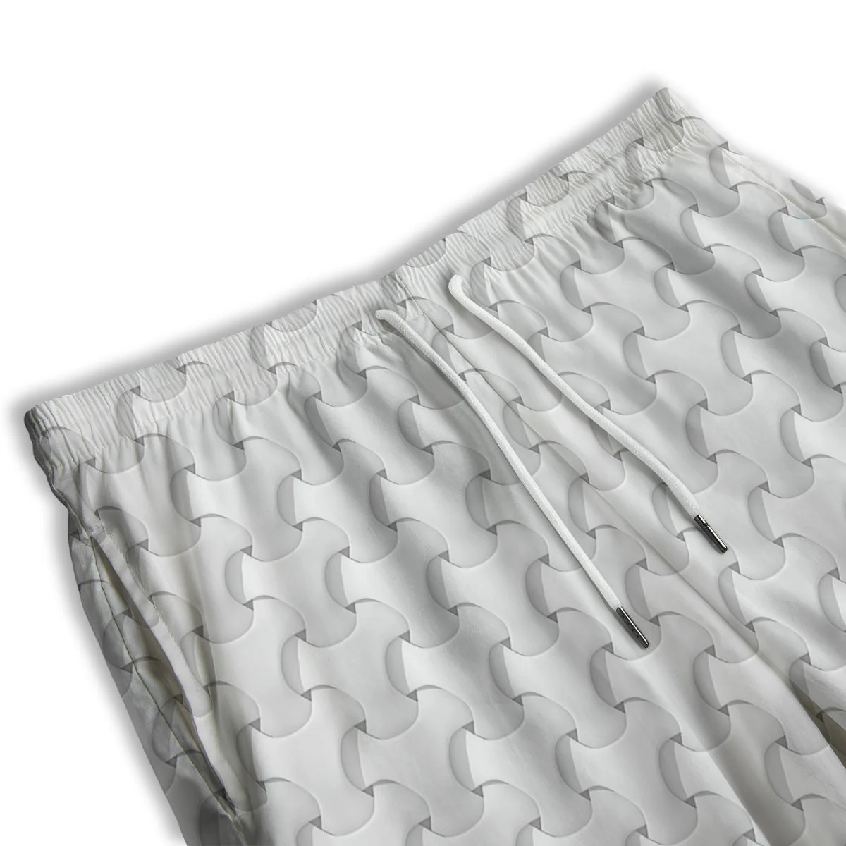 White Abstract 3D Geometric Print Pattern Men's Athletic Shorts - Image 3