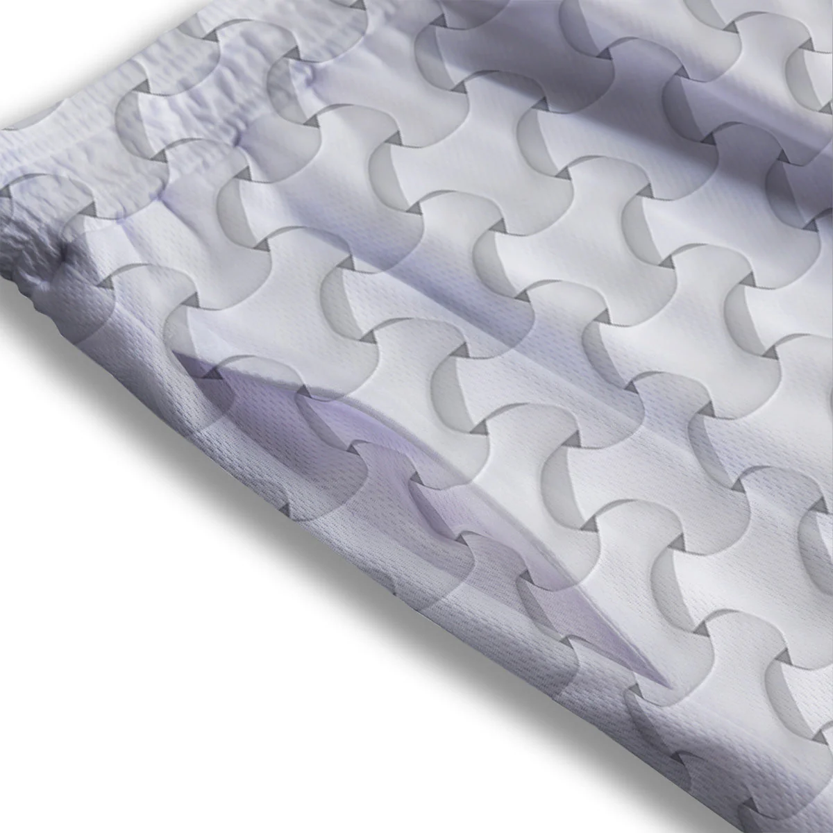 White Abstract 3D Geometric Print Pattern Mesh Shorts - Image 3