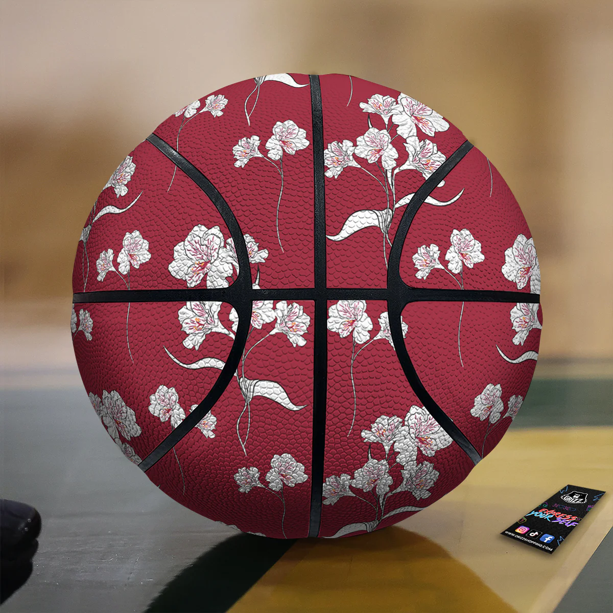 White Alstroemeria Red Print Pattern Basketball