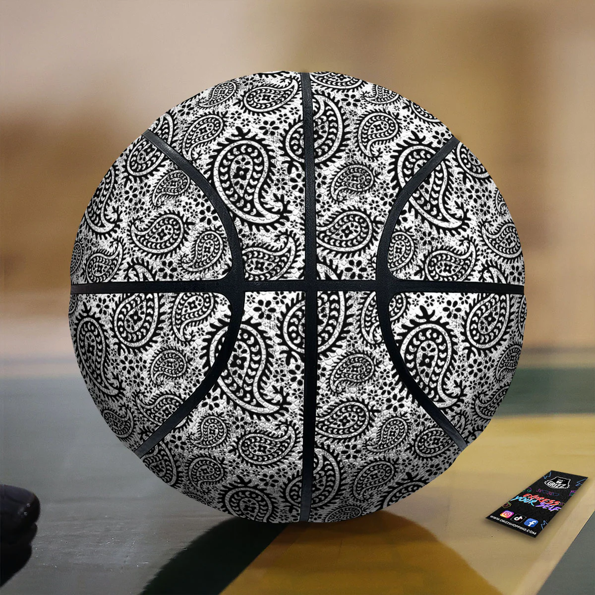 White And Black Paisley Print Pattern Basketball