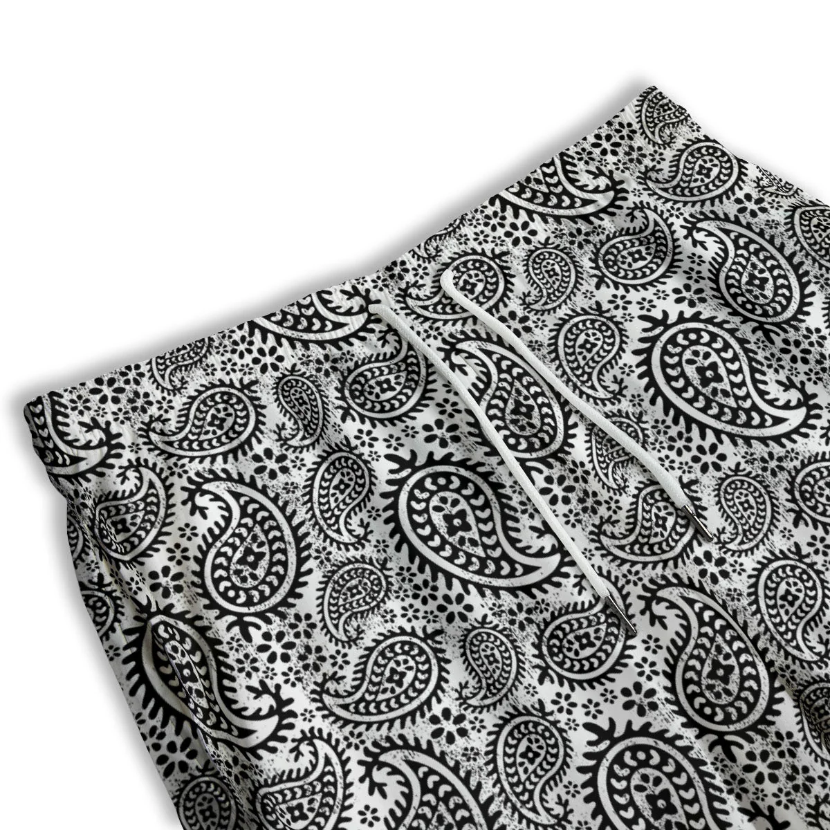 White And Black Paisley Print Pattern Men's Athletic Shorts - Image 3