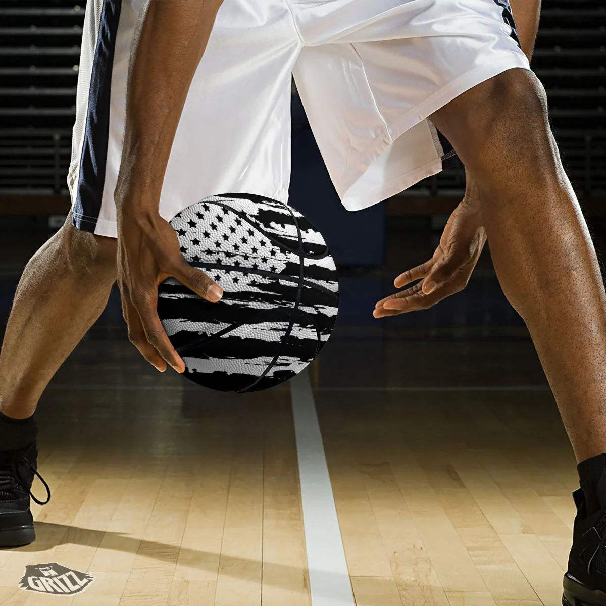 White And Black USA Flag Print Basketball - Image 3