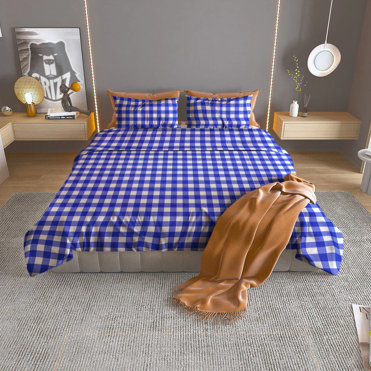 White And Blue Check Print Pattern Duvet Cover Bedding Set