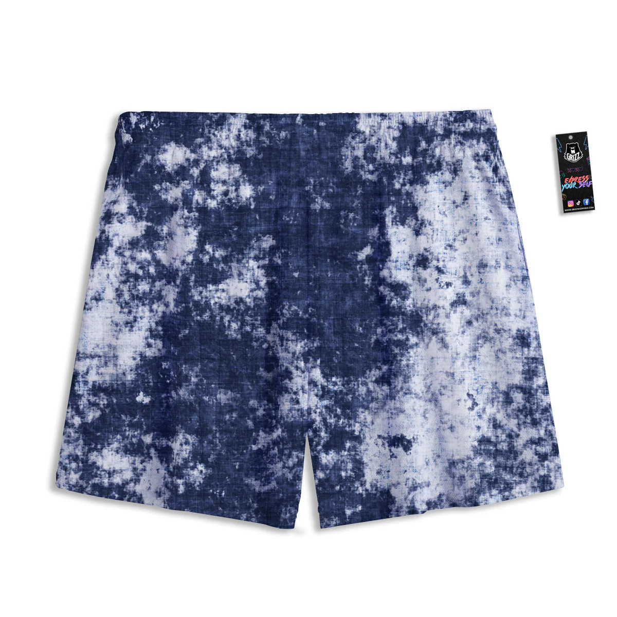 White And Blue Tie Dye Acid Wash Print Mesh Shorts - Image 2