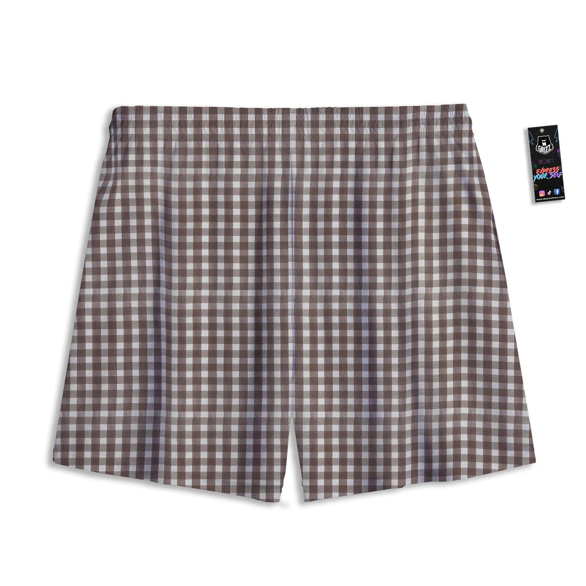 White And Brown Doodle Check Print Pattern Mesh Shorts - Image 2
