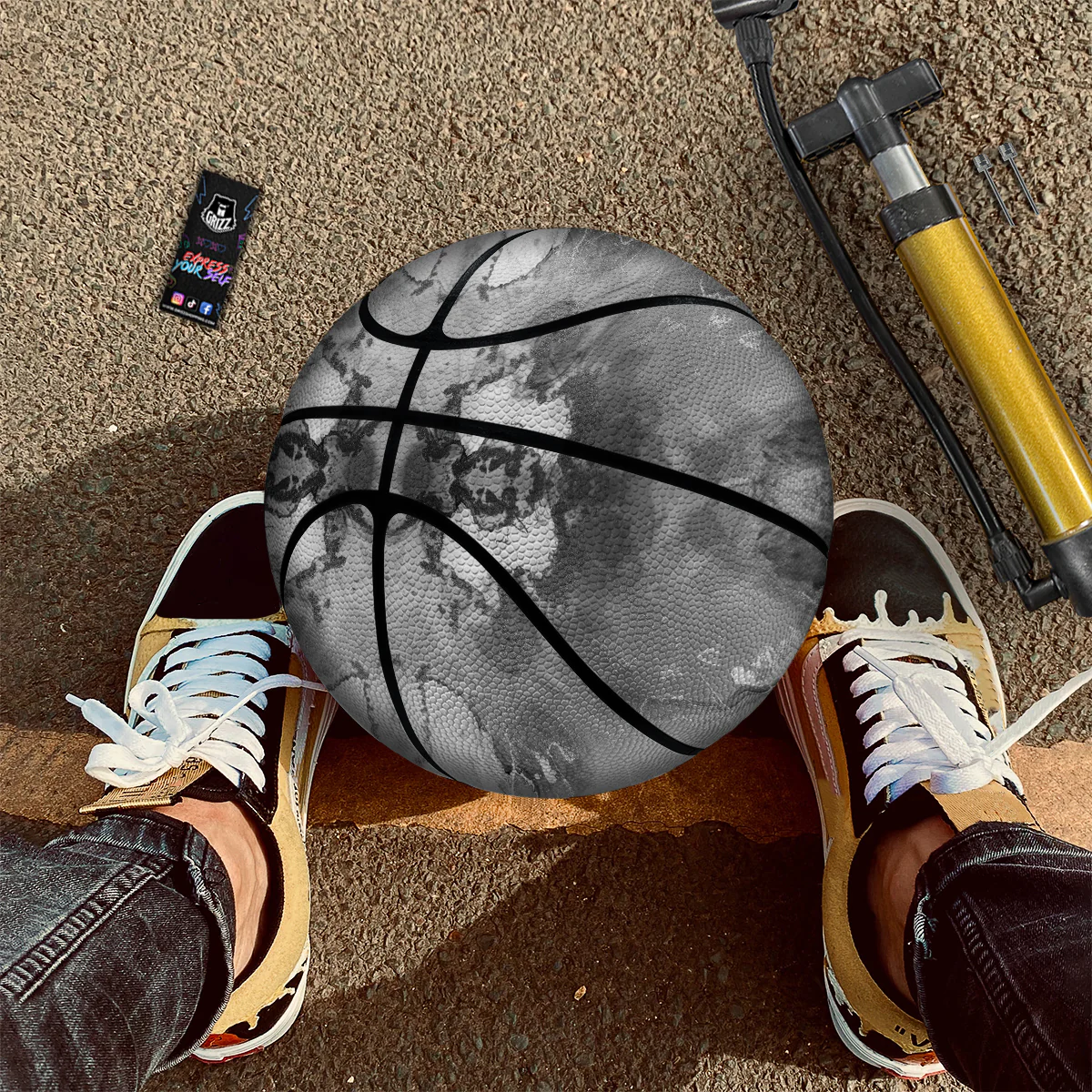 White And Dark Grey Marble Print Pattern Basketball - Image 2