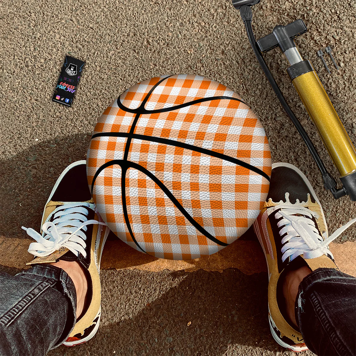 White And Orange Check Print Pattern Basketball - Image 2