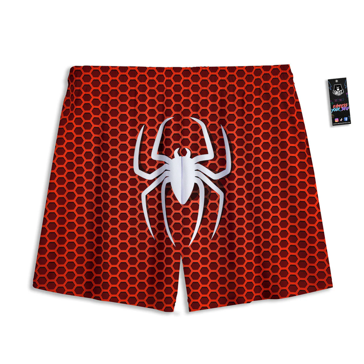 White And Red Spider Print Mesh Shorts - Image 2