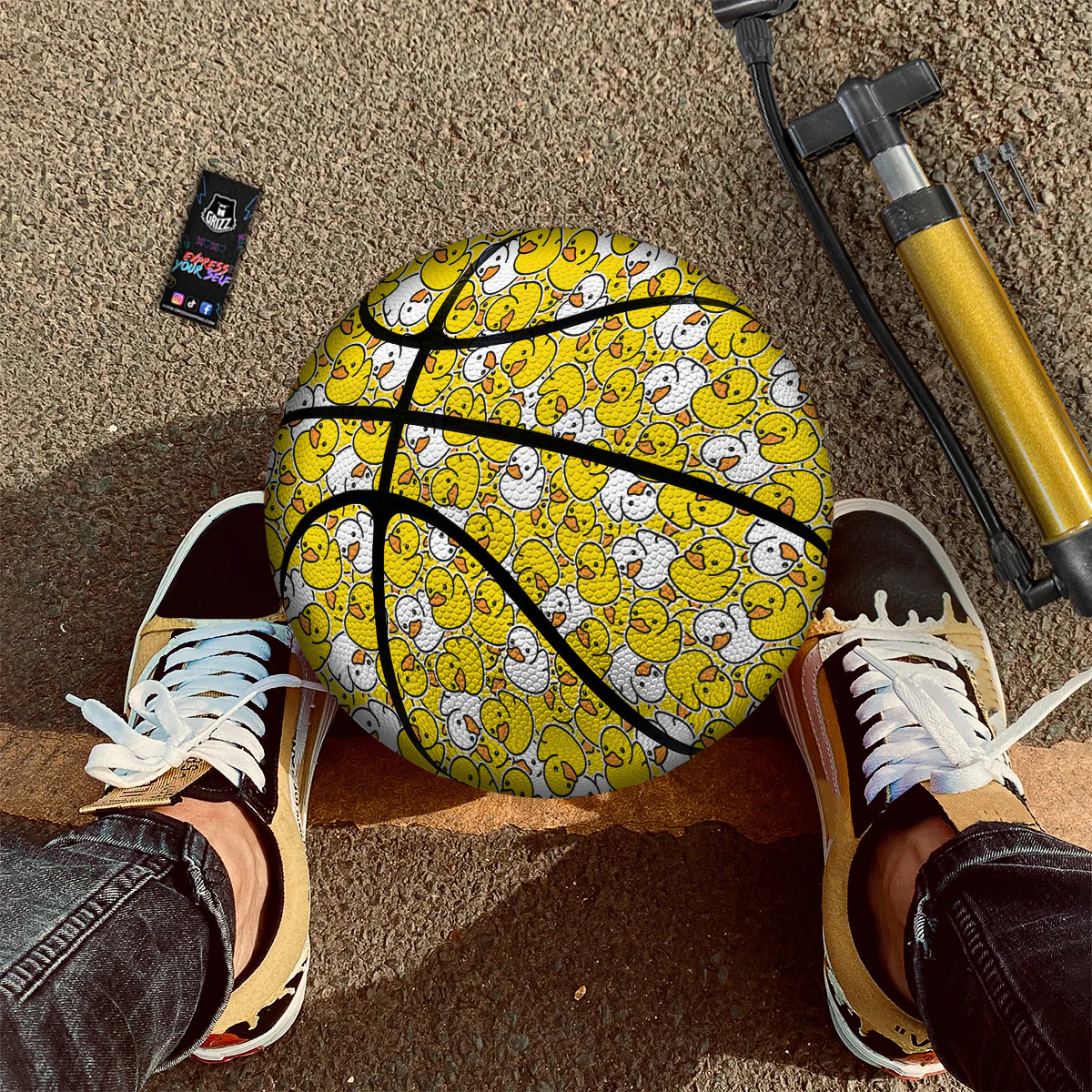 White And Yellow Duck Rubber Print Pattern Basketball - Image 2