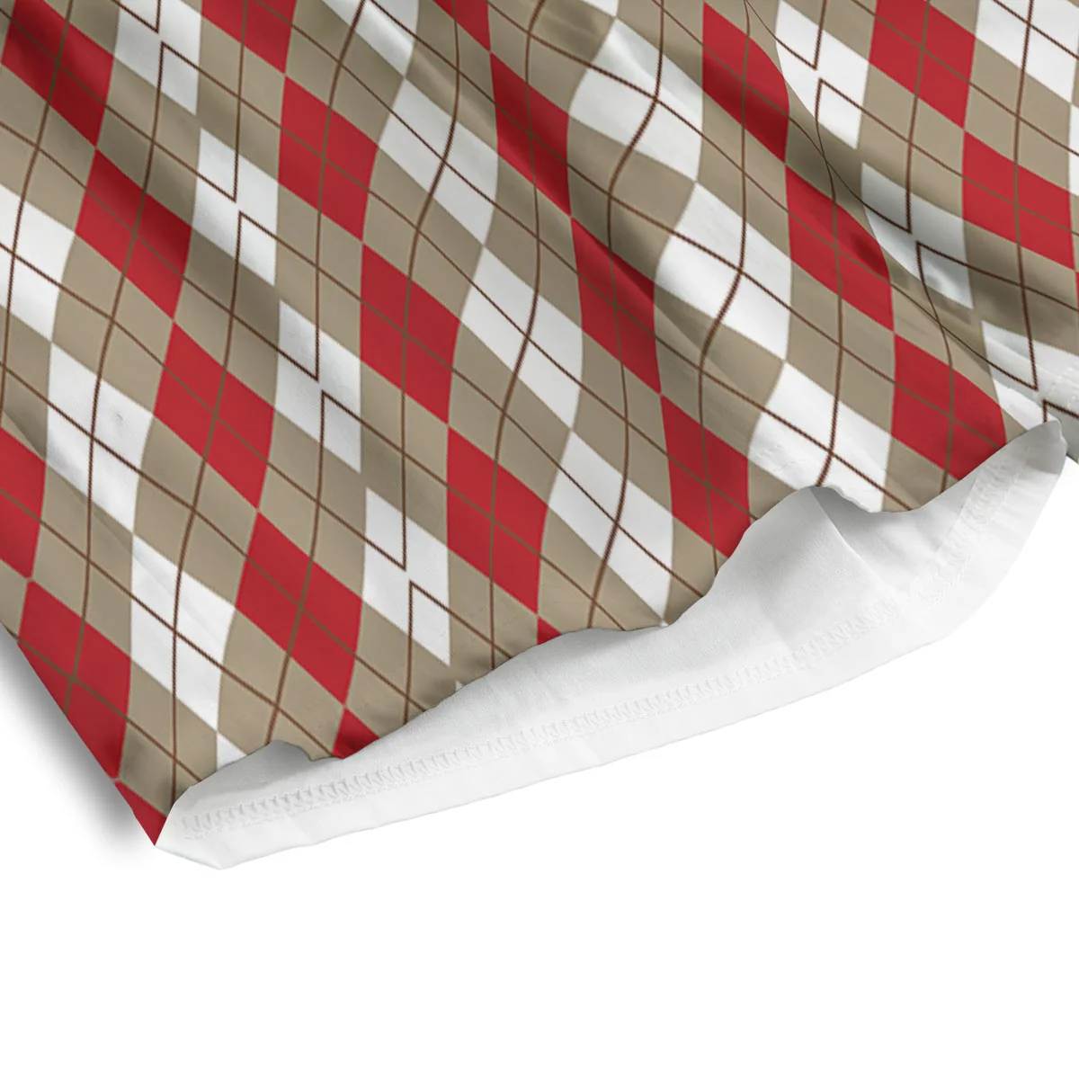 White Argyle And Beige Red Print Pattern Men's Athletic Shorts - Image 4
