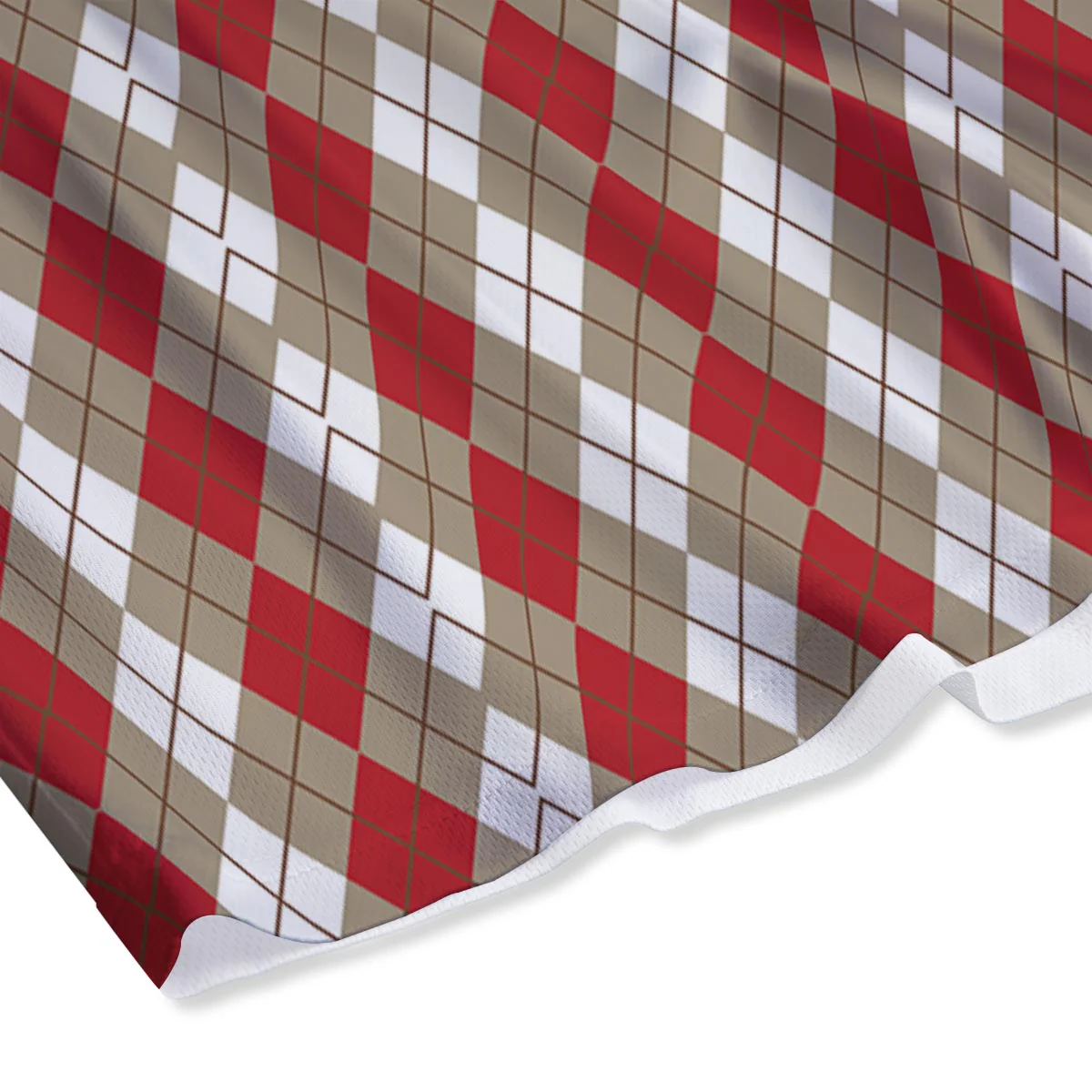 White Argyle And Beige Red Print Pattern Mesh Shorts - Image 4