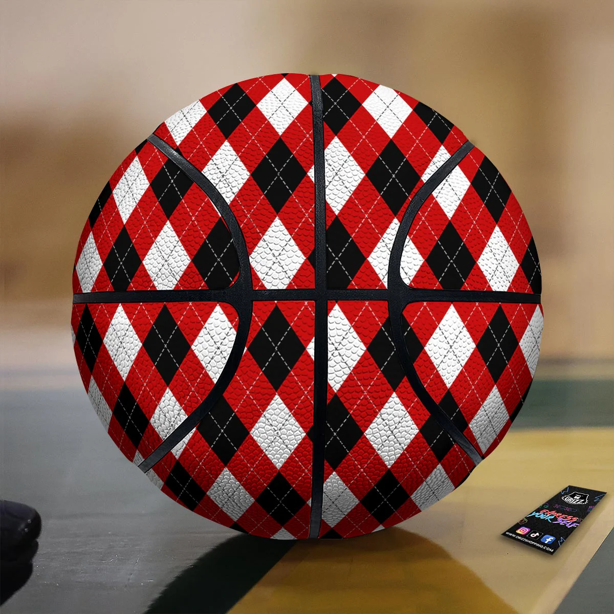 White Argyle And Black Red Print Pattern Basketball