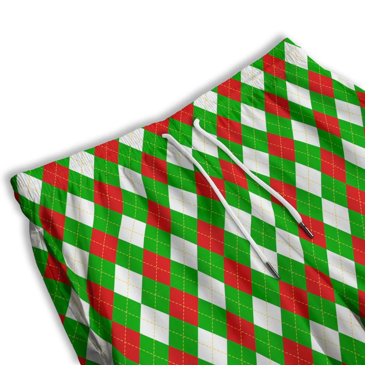 White Argyle And Green Red Print Pattern Men's Athletic Shorts - Image 3