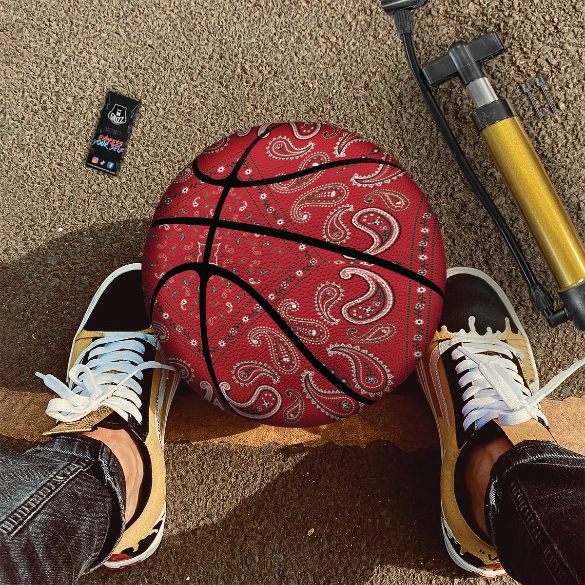 White Bandana And Black Red Print Basketball - Image 2