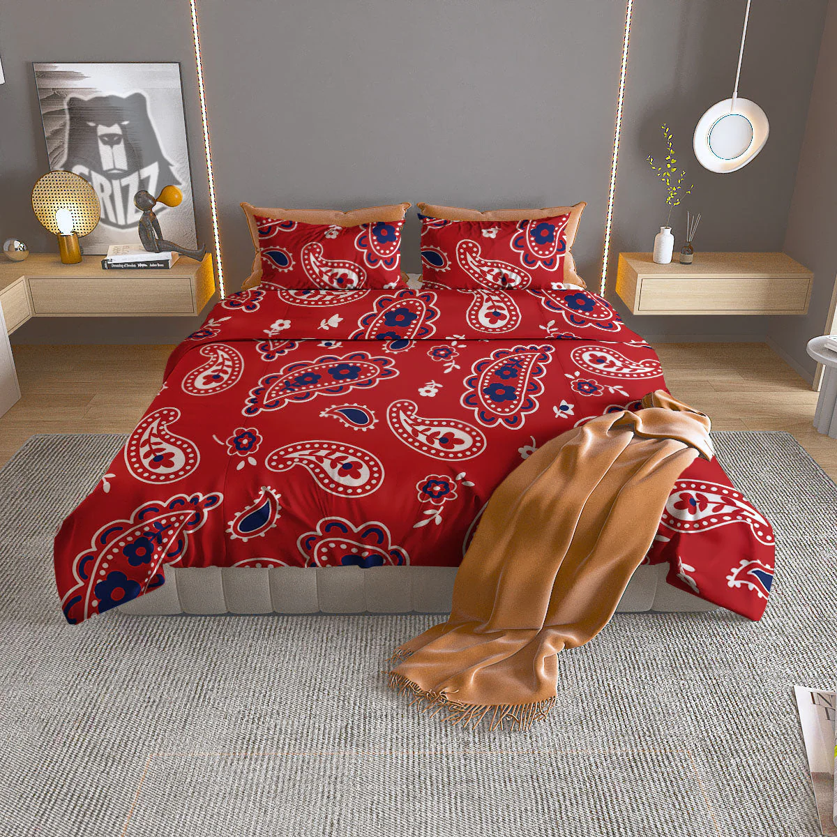 White Bandana And Blue Red Print Duvet Cover Bedding Set