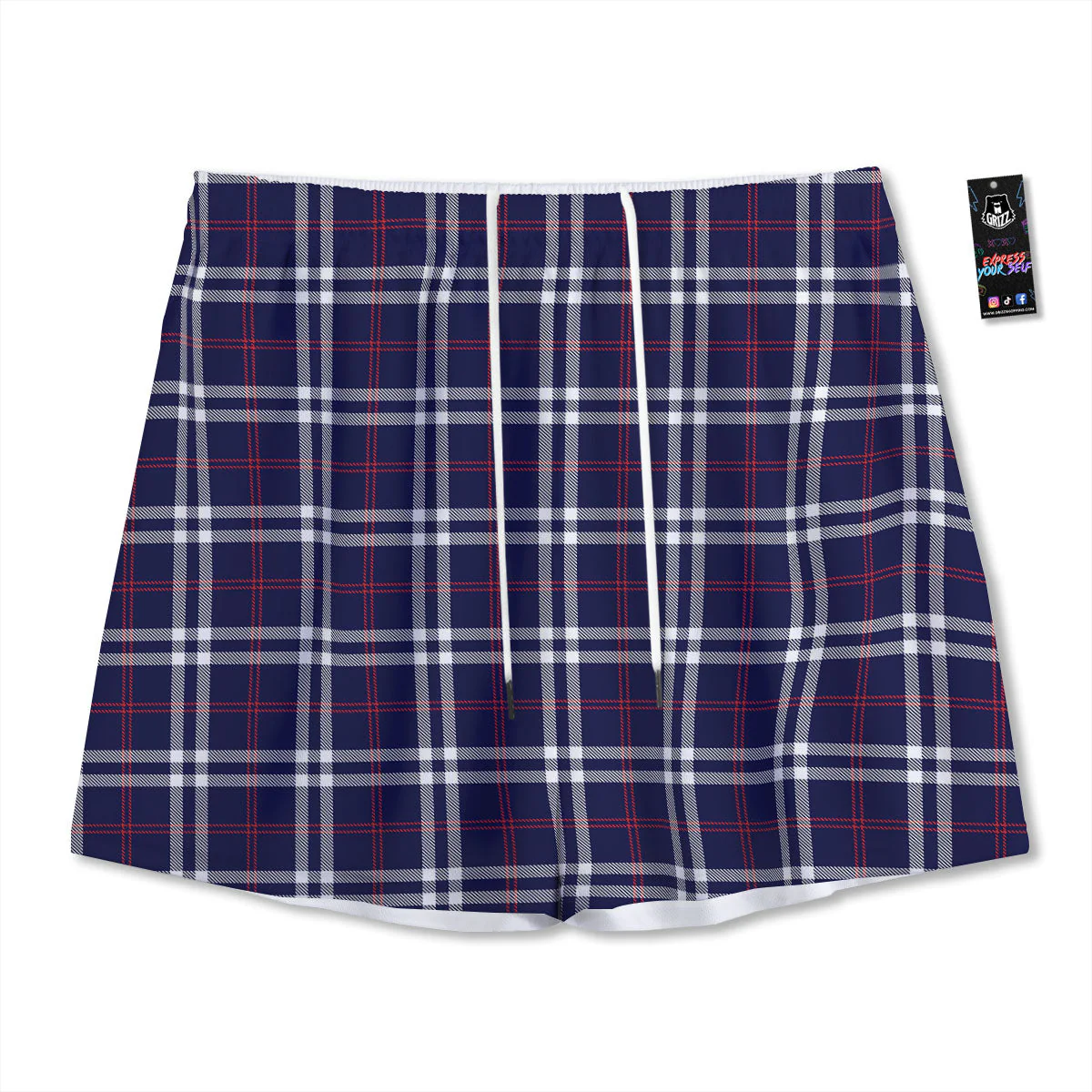 White Blue And Red Tartan Print Pattern Mesh Shorts