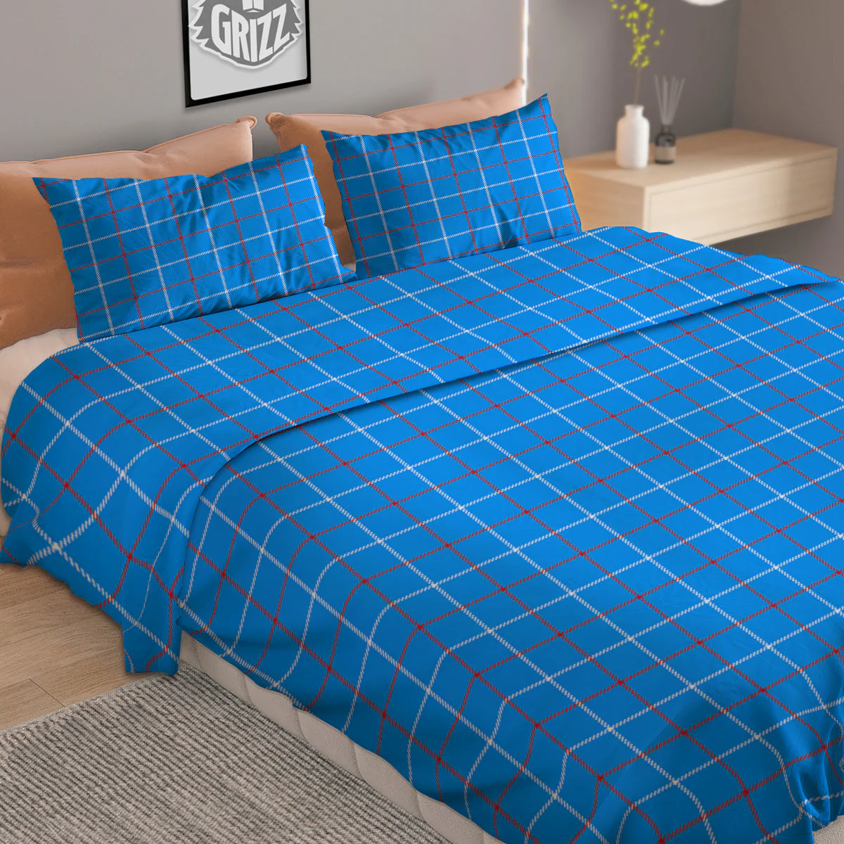 White Blue And Red Tattersall Print Duvet Cover Bedding Set - Image 2