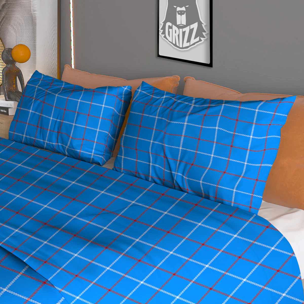 White Blue And Red Tattersall Print Duvet Cover Bedding Set - Image 3