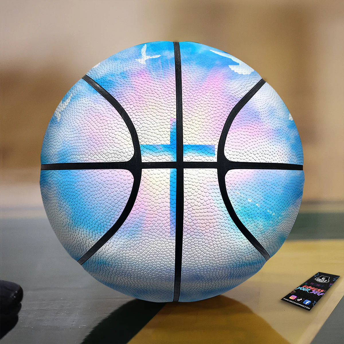 White Doves And Christian Cross Print Basketball