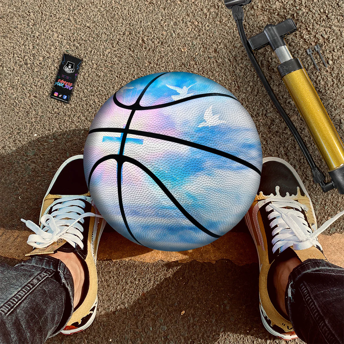 White Doves And Christian Cross Print Basketball - Image 2