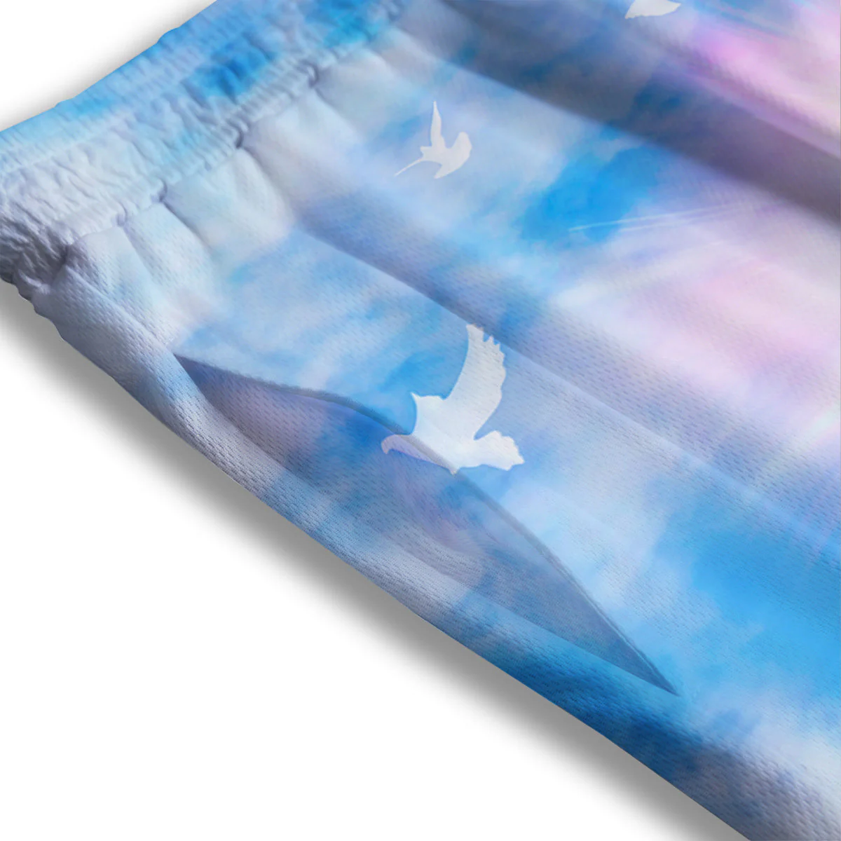 White Doves And Christian Cross Print Mesh Shorts - Image 3