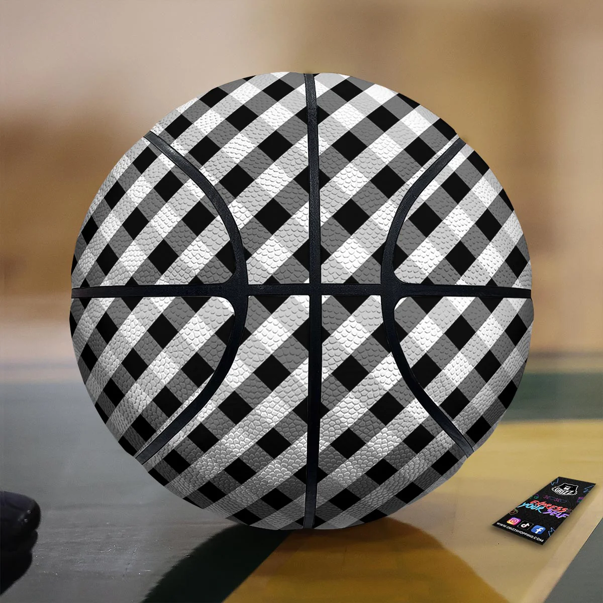 White Gingham And Grey Shadow Print Pattern Basketball
