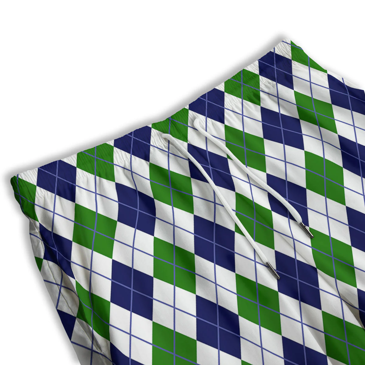 White Green And Navy Argyle Print Men's Athletic Shorts - Image 3
