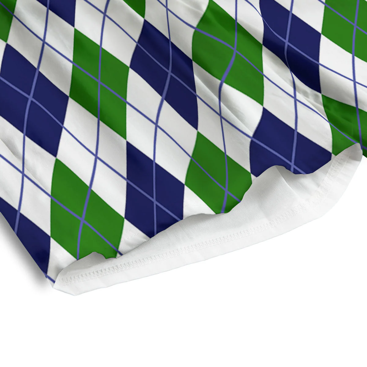 White Green And Navy Argyle Print Men's Athletic Shorts - Image 4