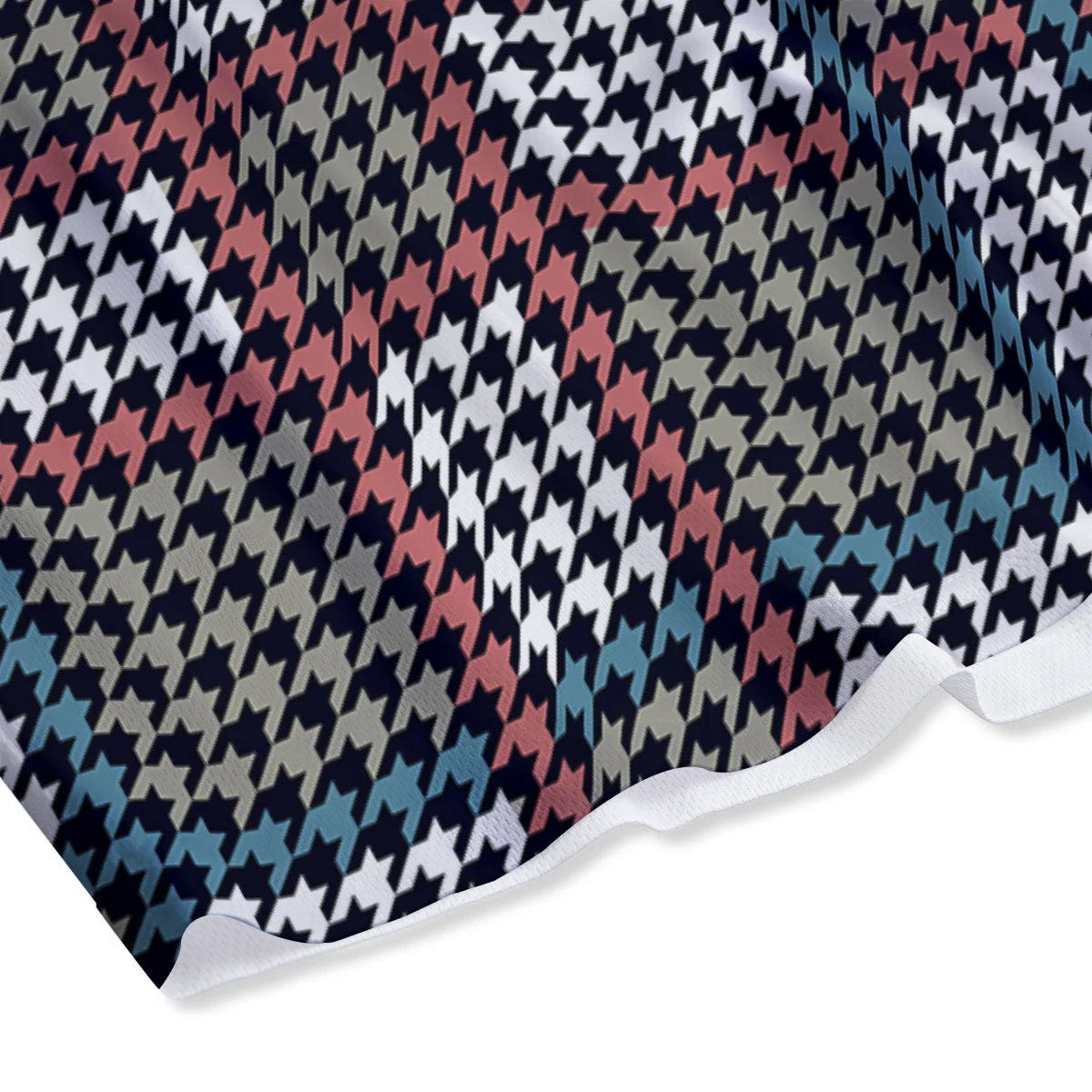 White Houndstooth And Blue Red Print Mesh Shorts - Image 4