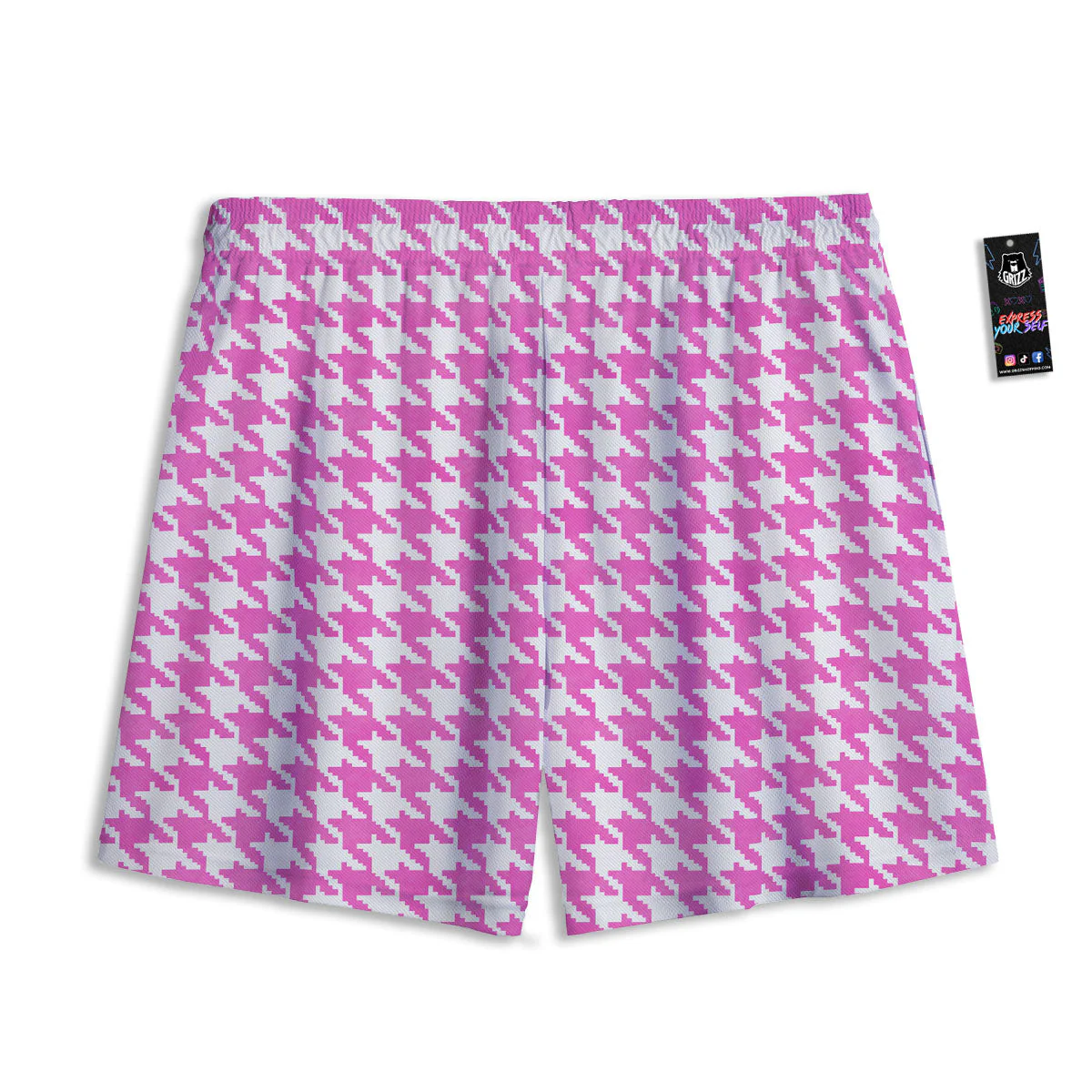 White Houndstooth And Pink Print Mesh Shorts - Image 2