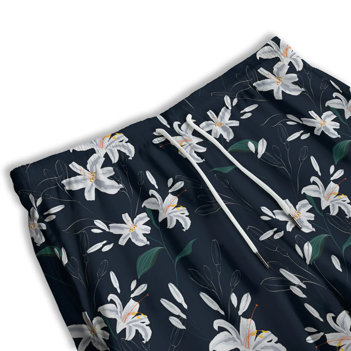 White Lily Black Print Pattern Men's Athletic Shorts - Image 3