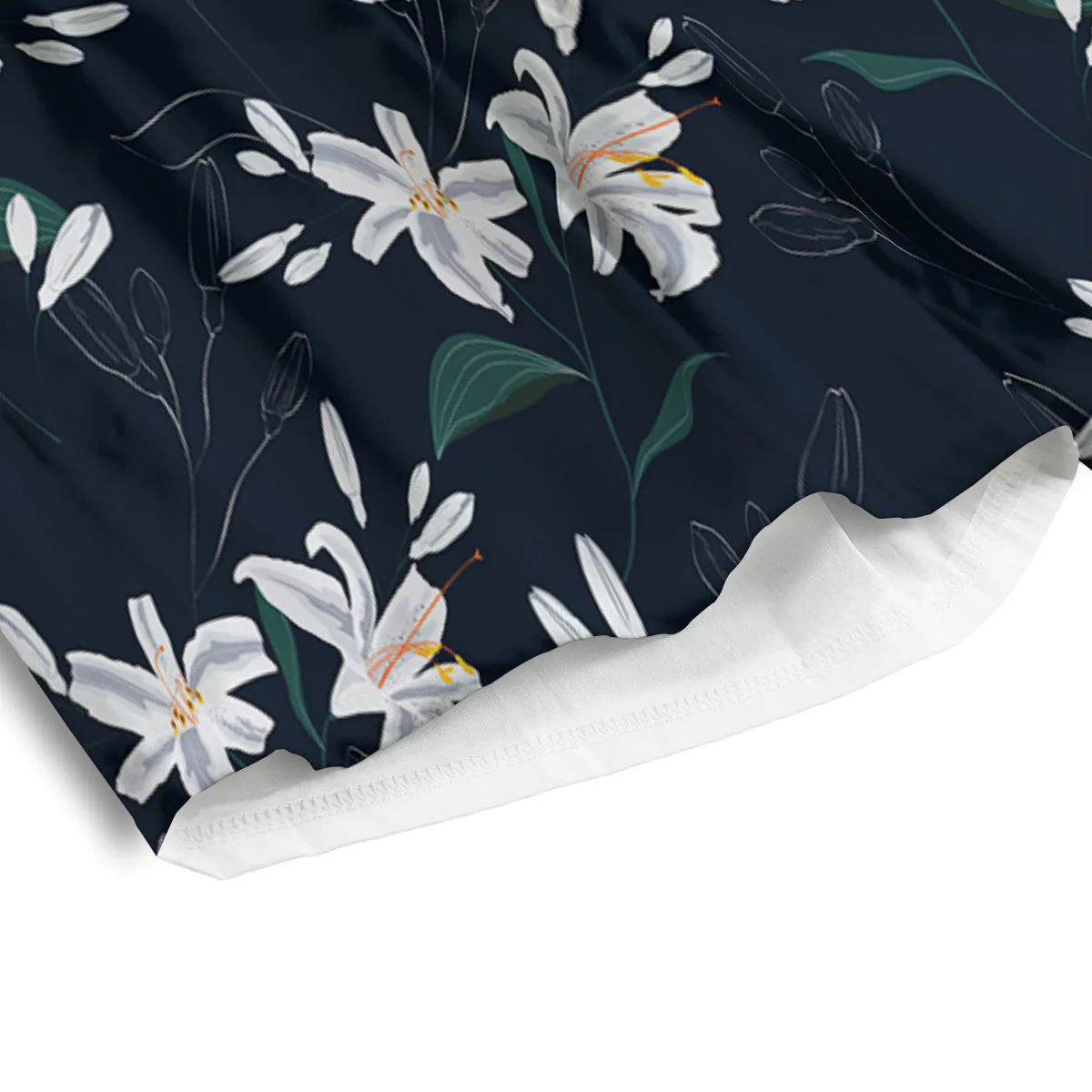 White Lily Black Print Pattern Men's Athletic Shorts - Image 4