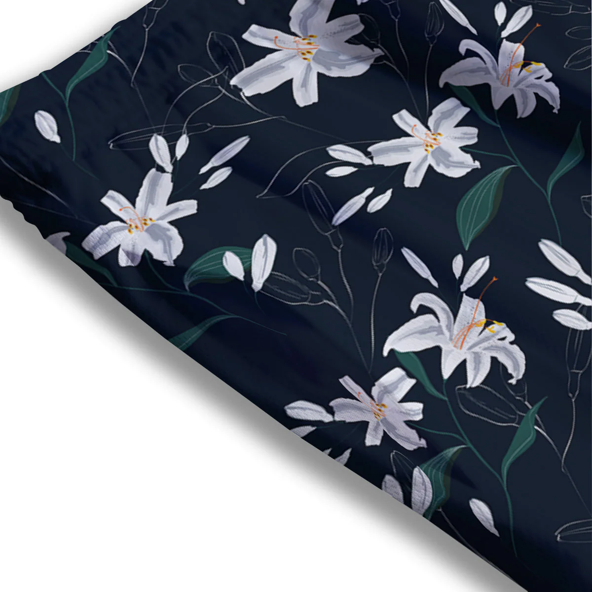 White Lily Black Print Pattern Mesh Shorts - Image 3
