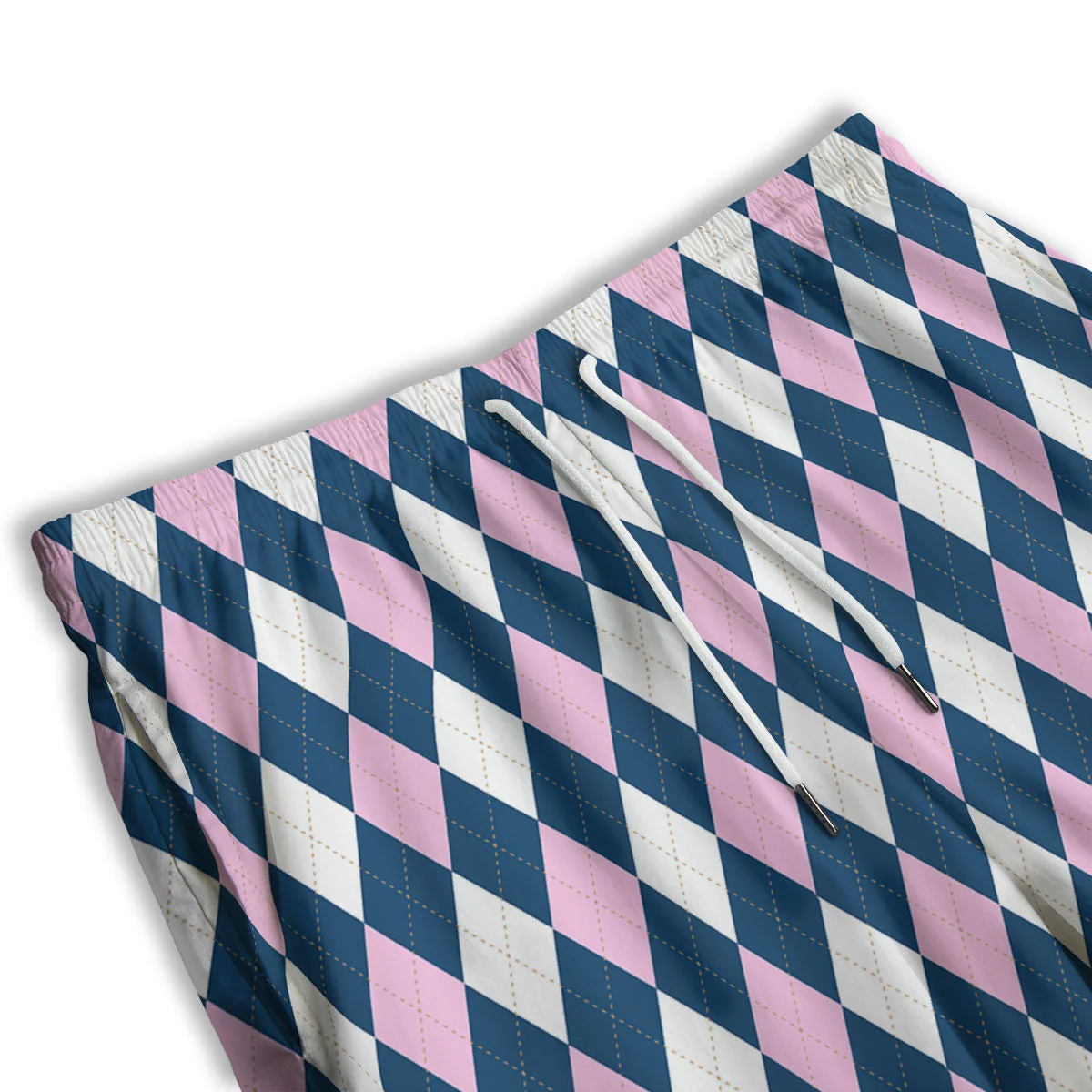 White Pink And Blue Argyle Print Pattern Men's Athletic Shorts - Image 3