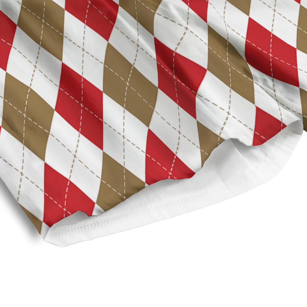 White Red And Beige Argyle Print Pattern Men's Athletic Shorts - Image 4
