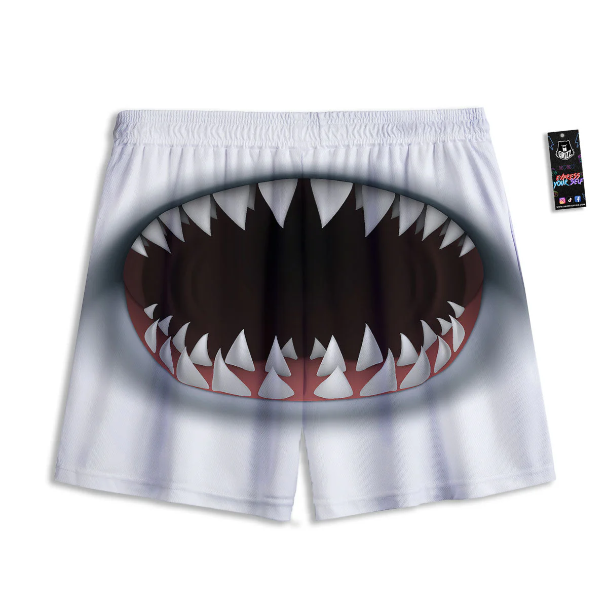 White Shark Open Mouth Print Mesh Shorts - Image 2