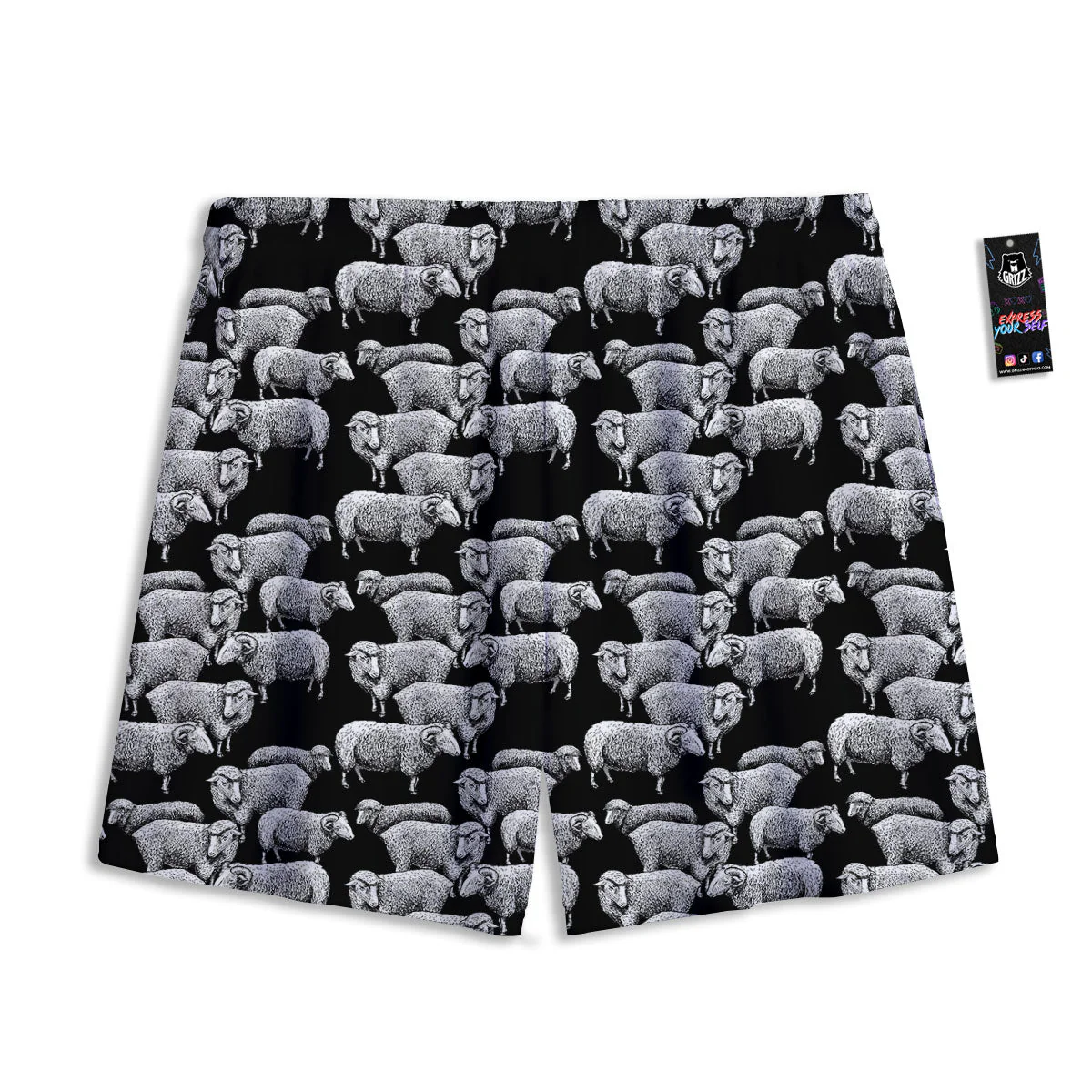 White Sheep And Black Print Pattern Mesh Shorts - Image 2