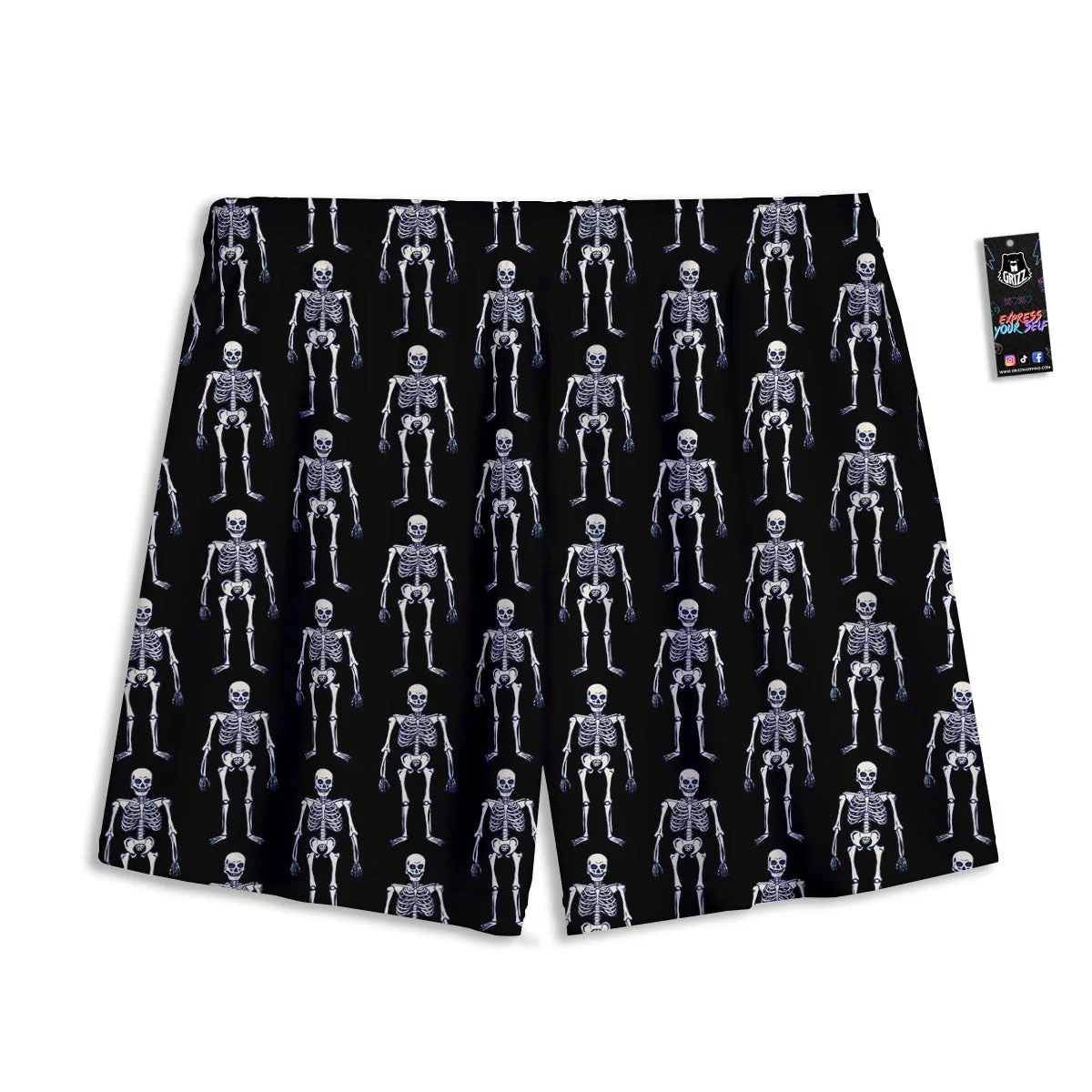 White Skeleton And Black Print Pattern Mesh Shorts - Image 2
