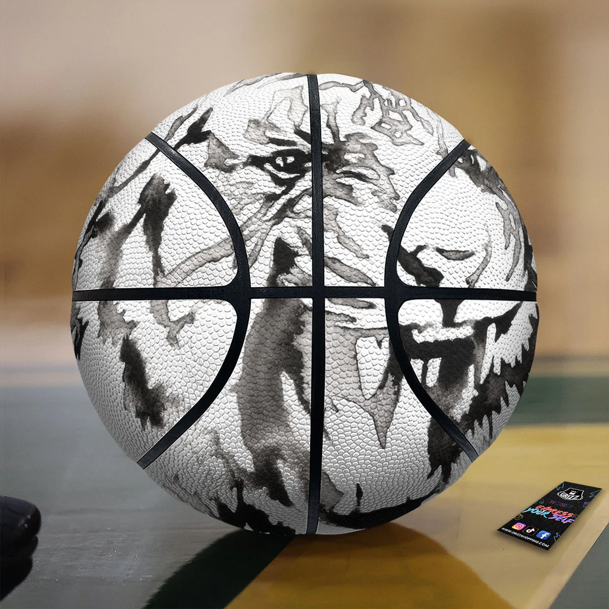 White Tiger Watercolor Monochrome Print Basketball