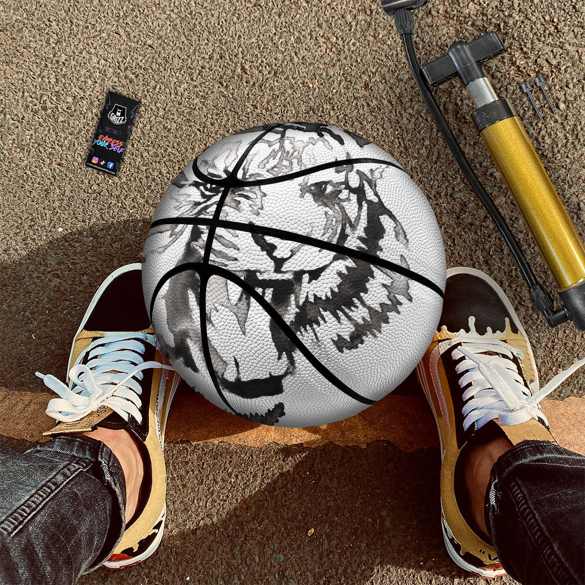 White Tiger Watercolor Monochrome Print Basketball - Image 2
